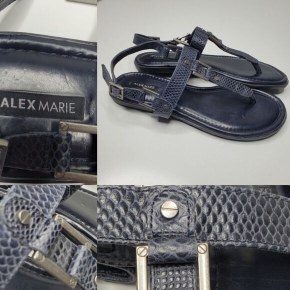 Alex Marie Shoes - ALEX MARIE navy blue leather w/ screw hardware nautical thong sandals 7 7.5 8